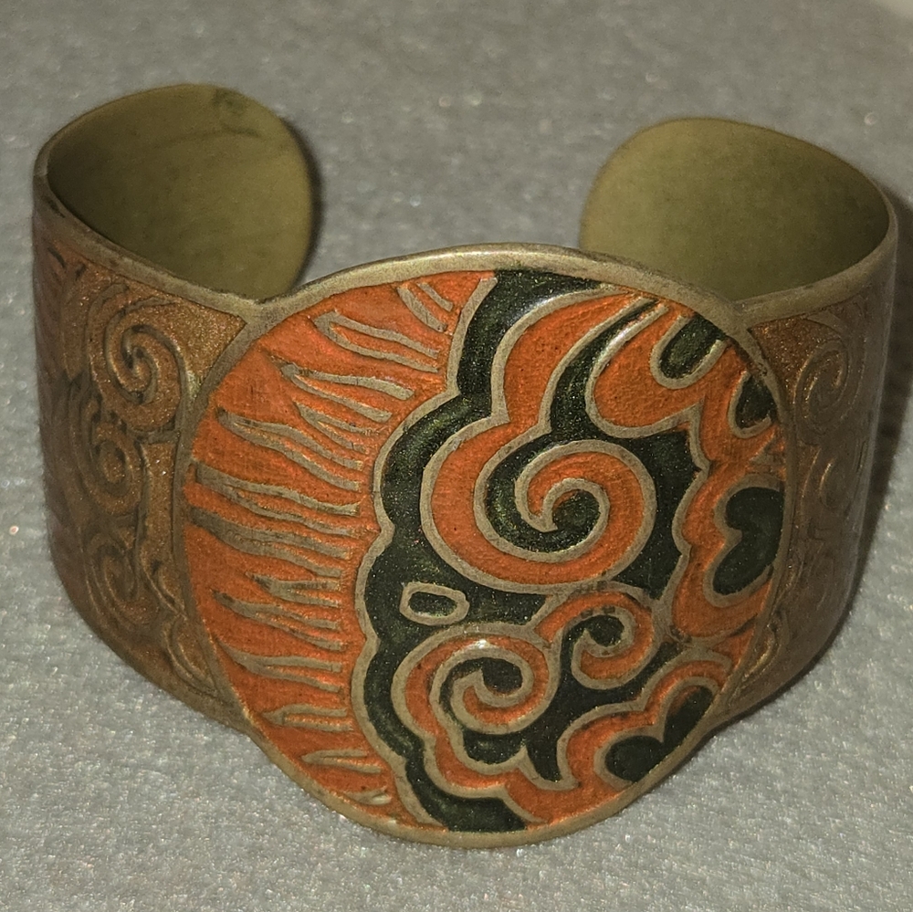 Unique Enamel Gold/ Bronze Cuff Bracelet